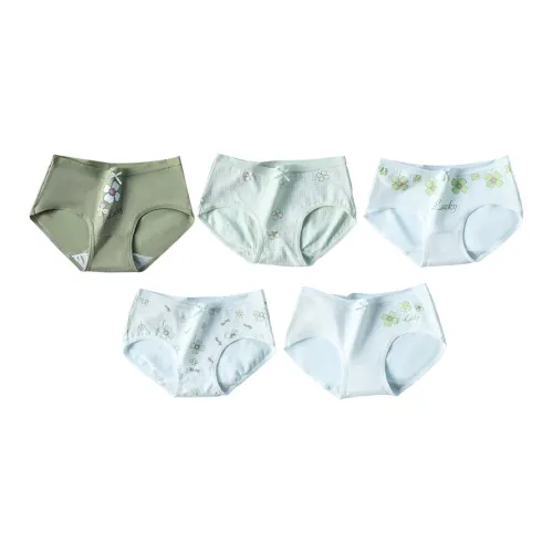 Lanza [5 шт Набор] Полный принт Four Leaf Clover + Клетчатый Four Leaf Clover + Ряд Four Leaf Clover + Два Four Leaf Clover + THREE Four Leaf Clover Женские трусики-бикини