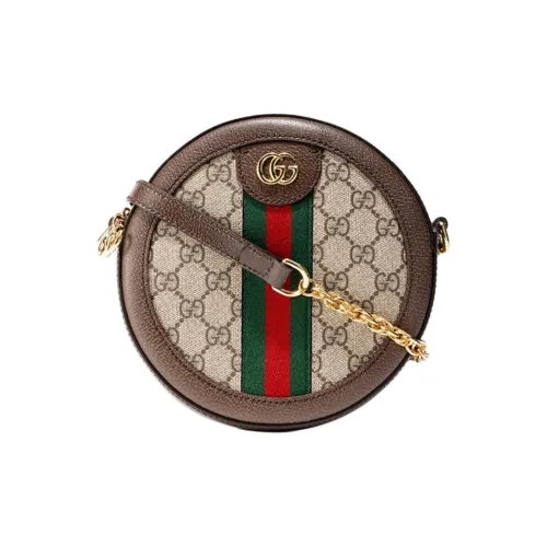 GUCCI Ophidia Холст и Кожа Круглая Сумка Сумка с Цепочкой Сумка через Плечо Мини Женская