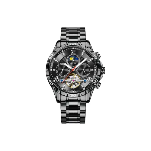 GUANQIN Multifunctional Collection Автоматический Механический Механизм Стальной Ремешок Часы Мужские Черный Циферблат