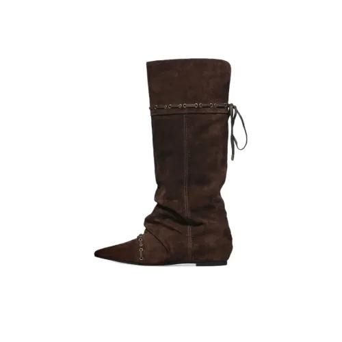 AFJI Женские высокие сапоги на каблуке коричневые