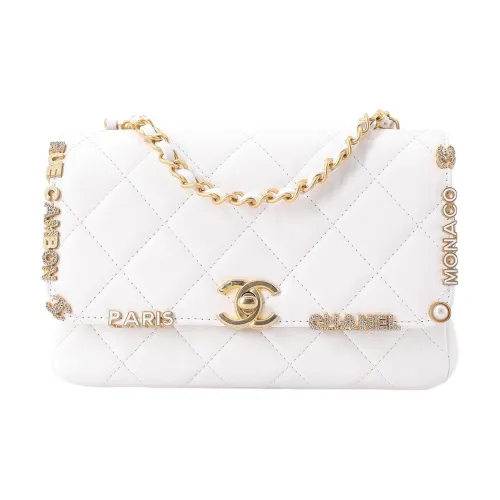 CHANEL 23C Early Spring Овечья кожа Сумка с клапаном Сумка через плечо Мини Женская Белая