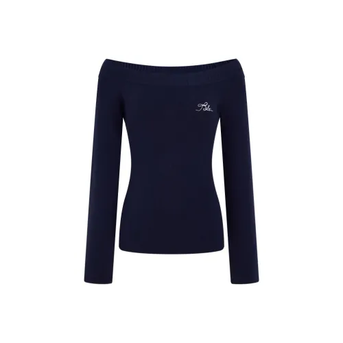 HEYABC Темно-синий Off The Плечо Свитер Женские Трикотаж