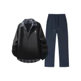 Чёрный топ + тёмно-синие штаны