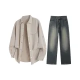 Комплект (Белая рубашка + Винтажные синие штаны)