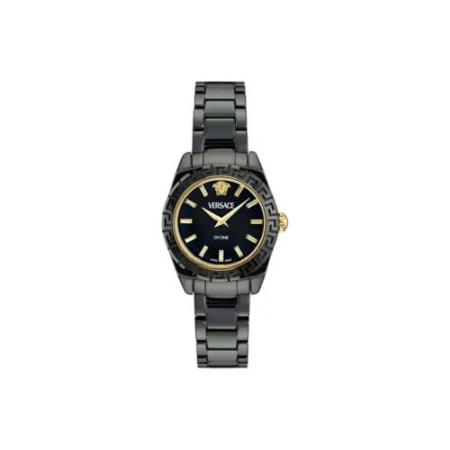 VERSACE Женские часы Кварцевый механизм Керамика Ремешок 28 мм Черный циферблат