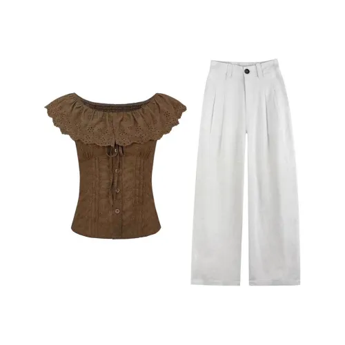 MARIE·COCO Коричневый топ + коричневые штаны, женские повседневные костюмы