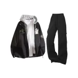 Чёрный Серый + Чёрный Парашютные Штаны