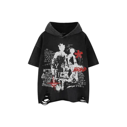 YEARNED Рукав с оборванным плечом T-рубашка Унисекс Черный