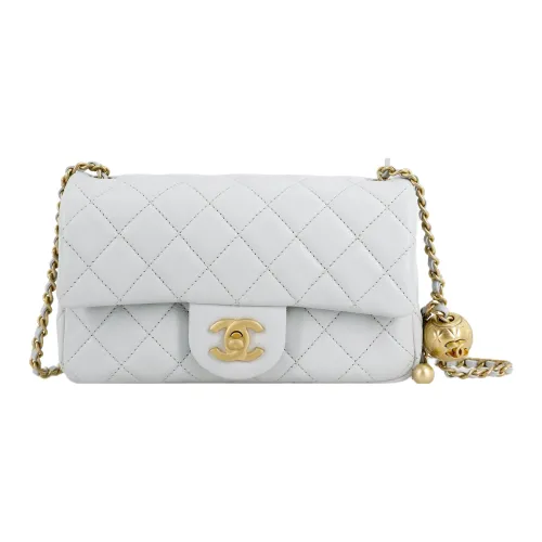 CHANEL Small Gold Ball Classic Flap CF Sheepskin Mini Square Bag Crossbody Bag Women's Light Gray CHANEL Small Gold Ball Classic Flap CF Овчина Мини Квадратная Сумка Сумка через плечо Женская Светло-Серый
