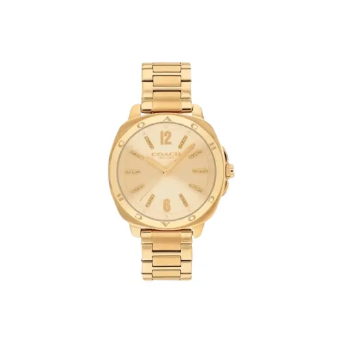 COACH Kitt Женские часы Кварцевый механизм Ремешок из нержавеющей стали 34 мм Золотой циферблат