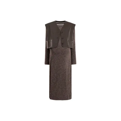 ARIADNAW STUDIO Коричневый Женские Длинные Платья с Длинными Рукавами