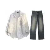 Комплект (Белая рубашка + Винтажные синие штаны)