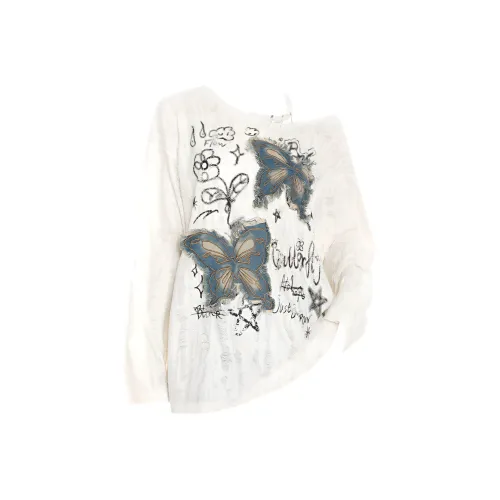 EMDPN Потертый дизайн городской CHIC Позиционирование стиля Горячая девушка Loose Плечо T Рубашка Женские