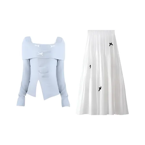 MISTVB Синий с Белым Lettering Женские Комплекты с Юбкой