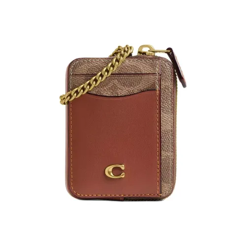 COACH Покрытие Холст Картхолдер Мини Женский Латунь Светло-Коричневый