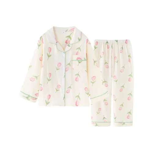 Детский Bejirog Весенний Осенний 100% Хлопок Марлевый Детский Летний Тонкий Длинный Рукав Сладкий Девочка Домашняя Одежда Ночная Рубашка