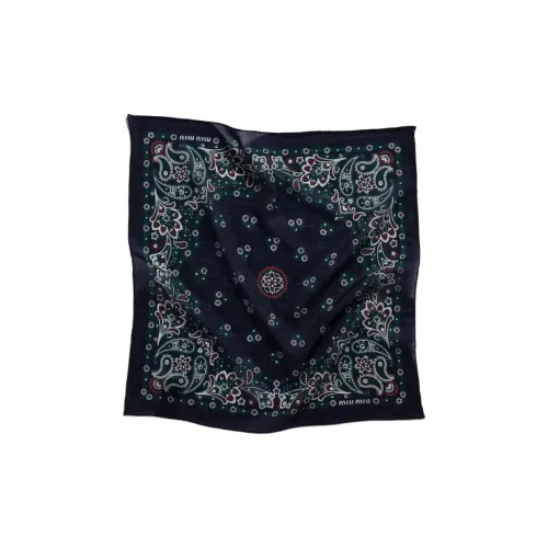 MIU MIU Переработанный полиэстер Шелковые шарфы Унисекс Морской синий