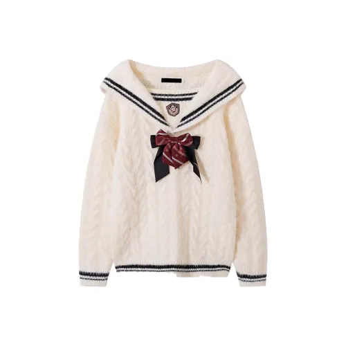 SYEEE WITH U Белый Свитер с Воротником военного флота и Бантом Женские Трикотаж