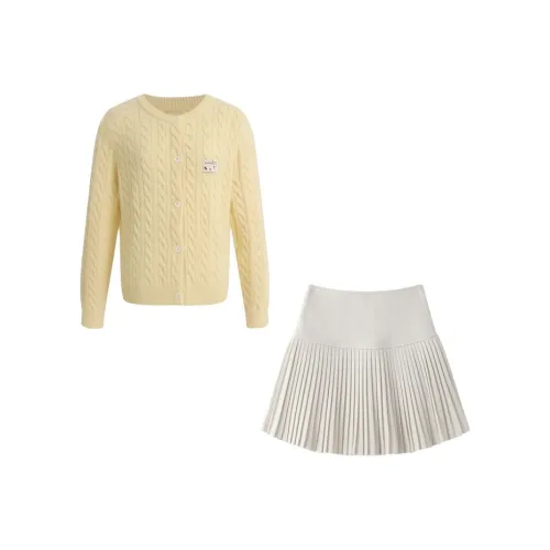 VKXOW Желтый+Белый Женские Комплекты с Юбкой