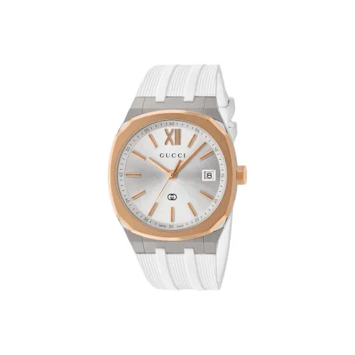GUCCI 25H Наручные часы Кварцевый механизм Резиновый ремешок 36 мм Серебристый циферблат Женские часы