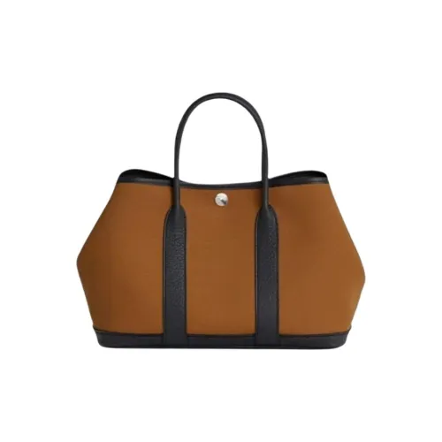 HERMES Garden Party Холст с Negonda Телячья кожа Сумка Стандартная Женская Пустыня и Черный