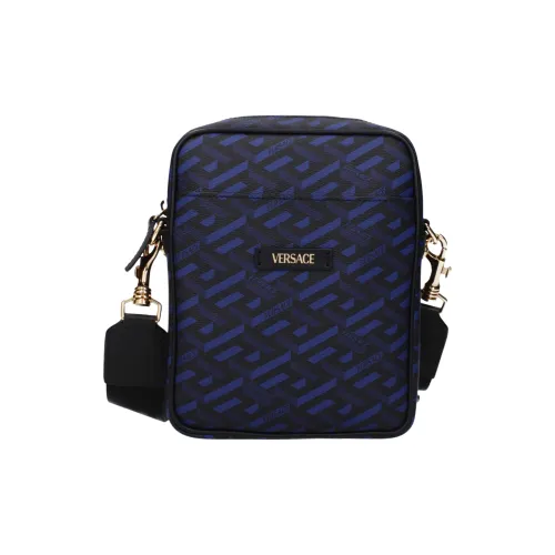 VERSACE Сумка через плечо из ткани мужская морской синий