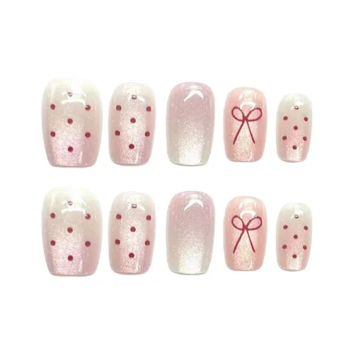 T Z Премиум Кожа Улучшающий Бант False Nail Короткий Nude Однотонный Polka Dot