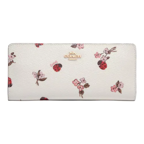 COACH Slim Wallet Холст с кожей Клатч Кошелек Женский Белый