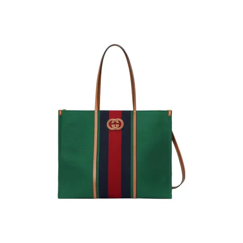 GUCCI Хлопковая ткань с кожаными вставками Тоут Сумка Сумка для покупок Сумка Большая Мужская Зеленая Красная Темно-синяя
