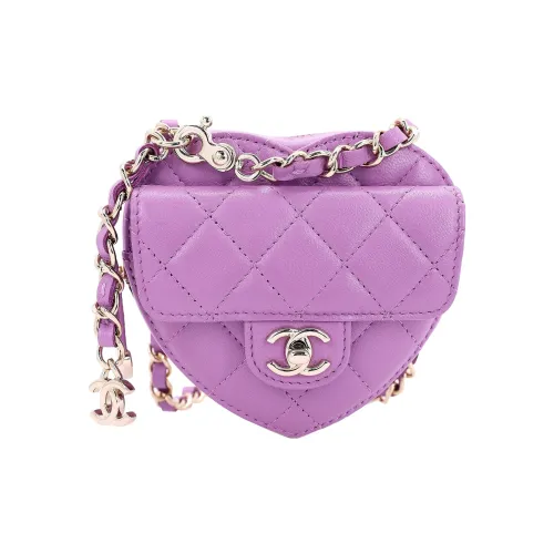 CHANEL Sheepskin Heart Bag Сумка через плечо Бананка Mini Женская Фиолетовая