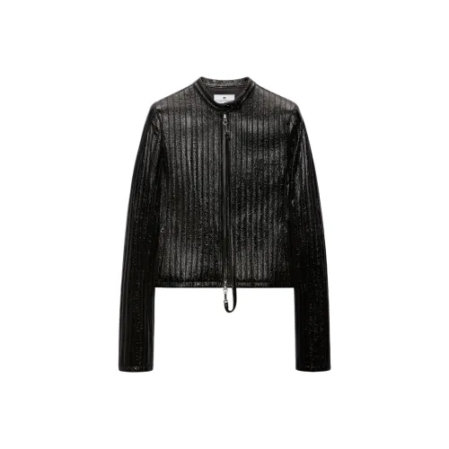 COURREGES FW25 Городской Полосатый Винил Байкер Куртки и Пальто Женские