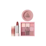 Трехкомпонентный комплект: #Дымчатый Розовый Тень для век + #Дымчатый Розовый Румяна + #Сухая Цветочная почка Бархатный Помада