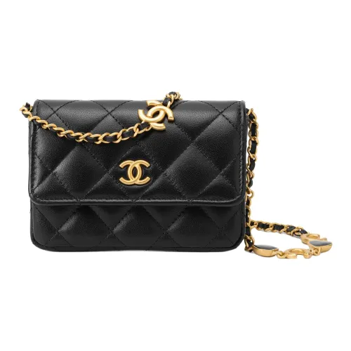 CHANEL 22K Осенний и Зимний Овечья кожа Одно плечо Через плечо Клатч Маленький Женский Черный