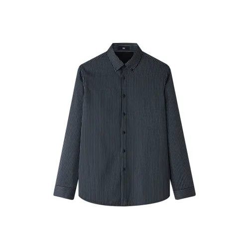 HLA Средний Зеленый Полосы P7 Мужские Рубашки