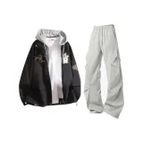 Чёрный, серый + светло-серый, парашютные штаны