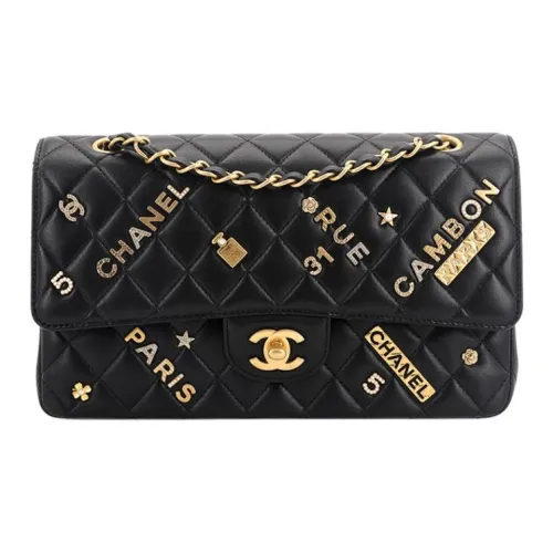CHANEL Classic Flap CF Lambskin Badge Bag Crossbody Bag Women's Black