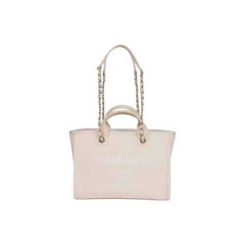CHANEL Canvas Bag Tote Bag Shopping Bag Beach Bag Shoulder Bag Large Women's White