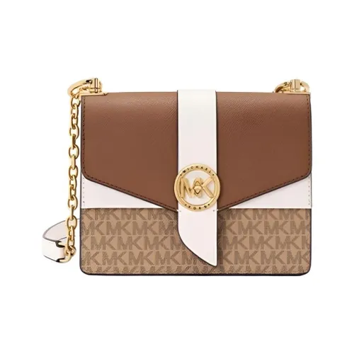 MICHAEL KORS Greenwich Artificial Leather Конверт Сумка через плечо Маленькая Женская Темно-коричневая и Желтая Коричневая