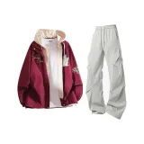 Бордовый + Светло-Серый Парашютные Штаны