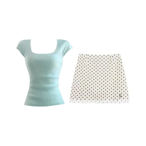 PNVB Зеленый Топ + Гороховый узор Юбка Женские Комплекты с юбкой