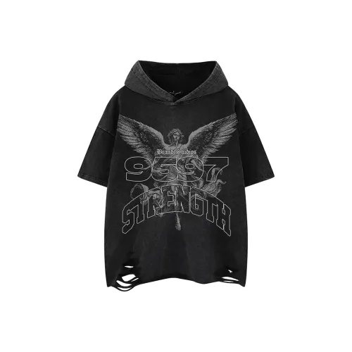 YEARNED Рукав с оборванным плечом T-рубашка Унисекс Черный