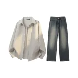 Комплект одежды (Хаки рубашка + винтажные синие штаны)