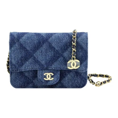 CHANEL Деним Монета Кошелек Держатель для карт Одно плечо Через плечо Бананка Маленький Женские Джинсовый синий