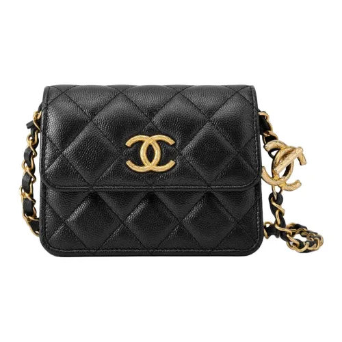 CHANEL Рельефная Икорная Телячья Кожа Сумка через плечо Сумка на плечо Женская Черная