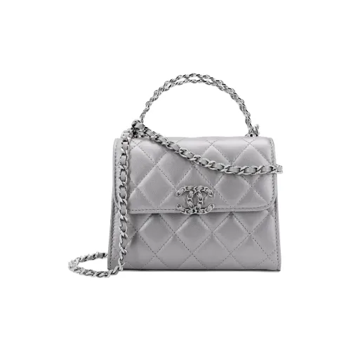 CHANEL 23P SS Овечья кожа Сумка с клапаном Клатч Сумка Сумка через плечо Сумка через плечо Женская серебряная