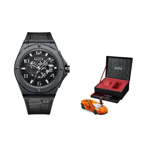 BONEST GATTI King Speed Автоматический Механический Механизм Резиновый Ремешок Часы Мужские Черный Циферблат