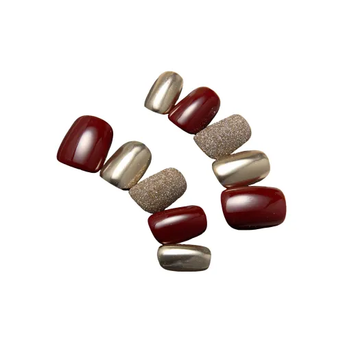 OEING Эксклюзивный Винтаж 2025 Кожа Ухаживающий Премиум Feel Ручная работа Искусственный Ногтик MID Длина Красный Коричневый Jump Цвет Французский