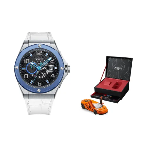 BONEST GATTI King Speed Автоматический Механический Механизм Резиновый Ремешок Часы Мужские Черный Циферблат