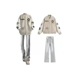 Хаки Бейсбольная куртка + Дымчато-серые джинсы