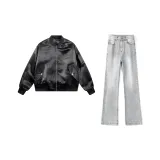 Чёрная куртка + дымчато-серые джинсы